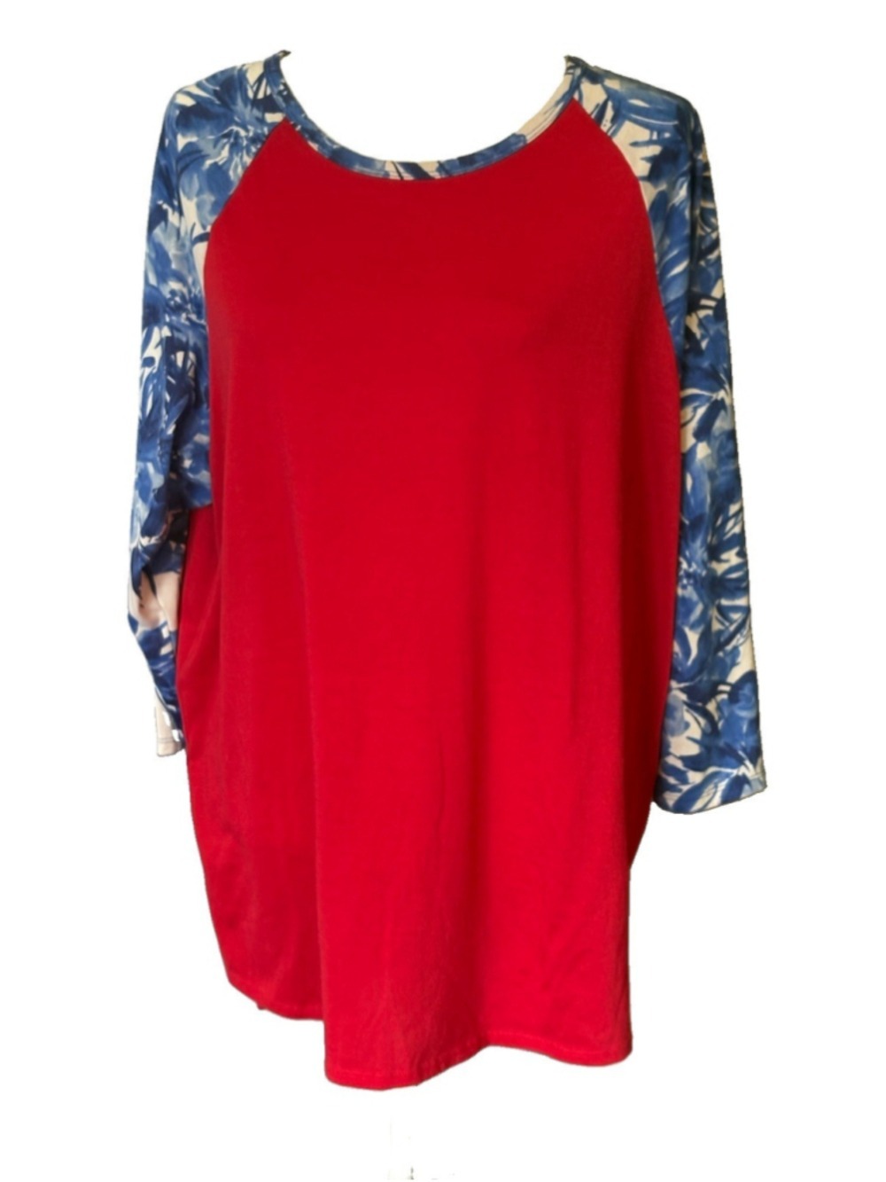 LuLaRoe Randy 3XL Baseball Tee Red Blue Floral Raglan Plus Size T-Shirt Comfy
